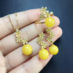 卸売新デザイントルコスタイル925スターリングシルバー宝石ジュエリーアベニュー天然琥珀ジュエリーセット - Product Image 3