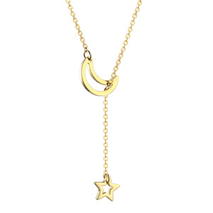 2022 Offre Spéciale 70cm collier lariat lune et étoile en acier inoxydable doré pour <span class=keywords><strong>femme</strong></span> - Product Image 1