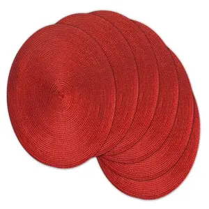 Red embroidered round woven round placemats natural