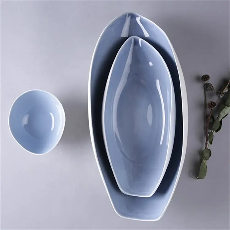 Popular design stoneware boat shaped salad bowls / restaurant dinnerware ceramic bowl for weddings