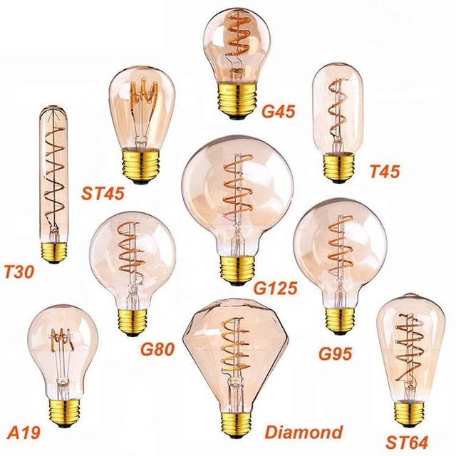 2019 Hot Sell Product Antique Globe E27 Lamp Curv Led Soft Spiral Flexible Filament Bulb