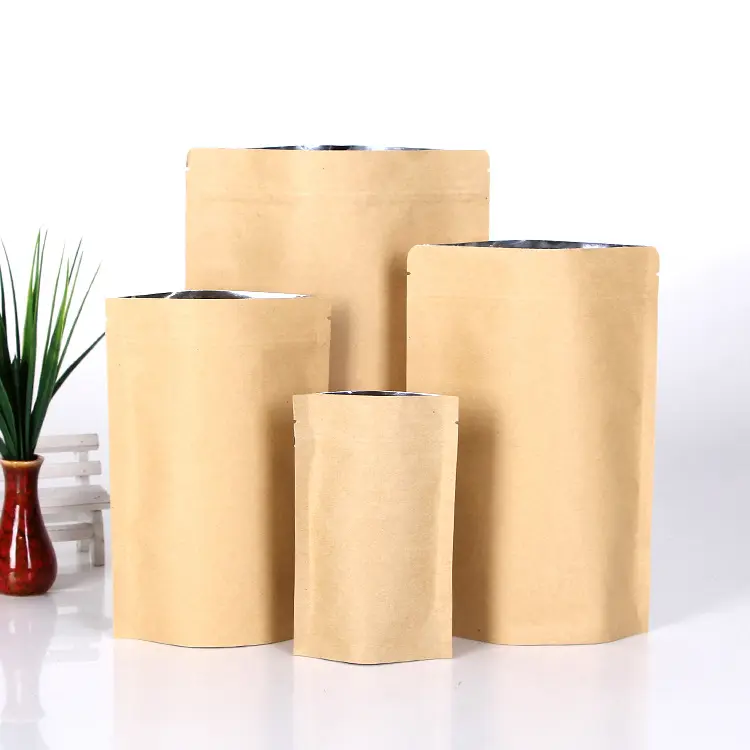 卸売カスタムアルミホイル裏地クラフト紙スナックバッグコーヒーティー包装袋