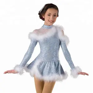 Fashion Girls Women Performance Wear Christmas Periwinkle Sequin Spandex Tap And Jazz Show Dance Wear Party Dress Costume