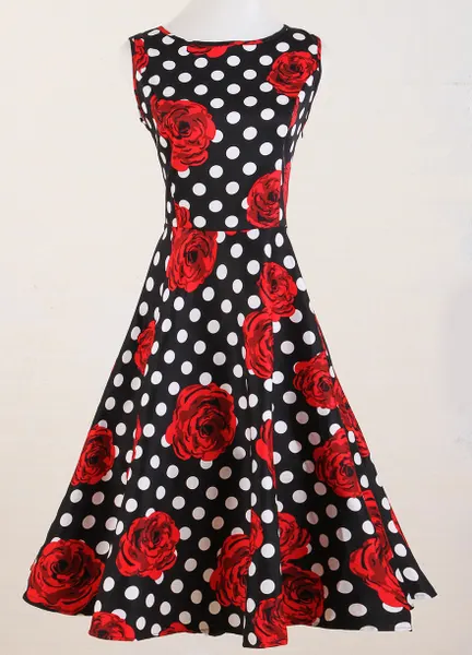 Vintage Retro-Stil Partei-Abschlussball Brautjungfer Kleider 1950 rockaiblly Kleidung Boatneck gepunkteten kleider 50er stil