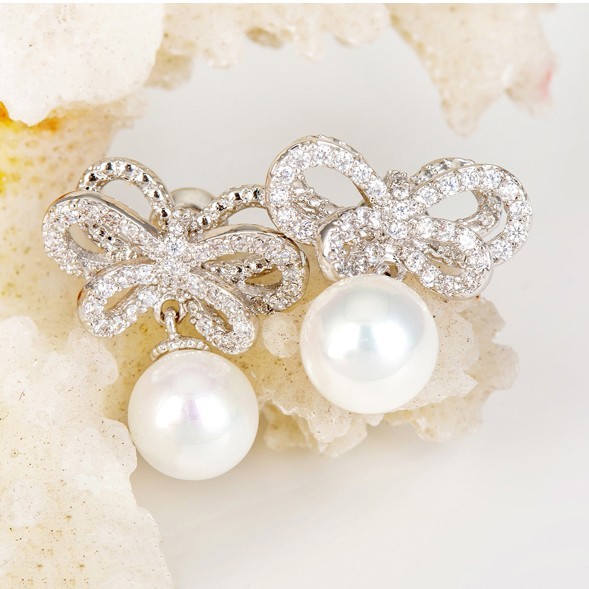 Le Parti de mariée de luxe de Teemi gros New Women lumineux CZ Micro Pave Réglage Avec Perle High End Stud Bow