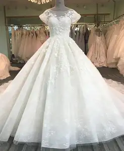 Свадебное платье бальное кружевное свадебное платье с коротким рукавом 3D цветочное Белое Бальное Платье платья DY015
