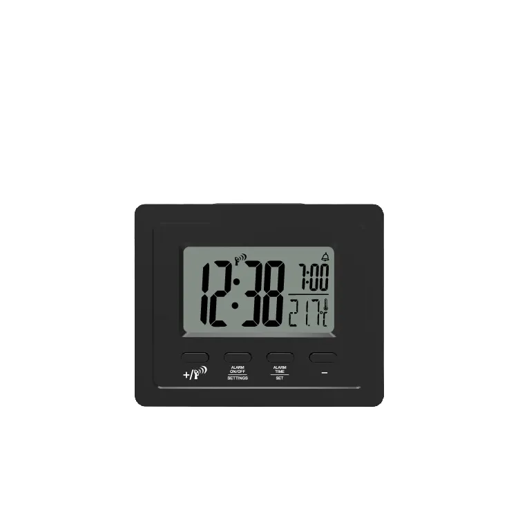 Digital mini alarm clock with radio controlled for promotion clock indoor temperature time calendar