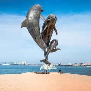 Beautiful design of outdoor bronze dolphin statues
