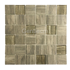 Popular decoración de la pared de impresión de inyección de tinta de marrón de grano de madera 6mm cuadrados de superficie mate azulejo mosaico de vidrio - Product Image 1