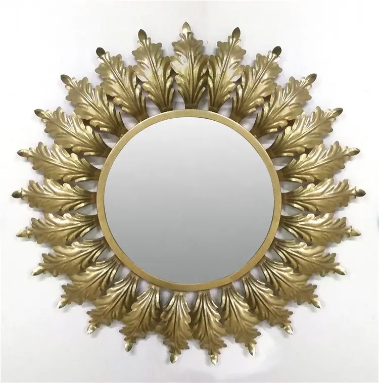 벽 장식 햇살 거울 골동품 금속 철, 유리 거울 골드 액자