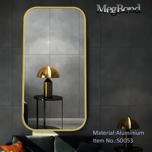 Espelho de parede decorativo de alumínio, espelho de parede retangular dourado escovado de alumínio para pendurar