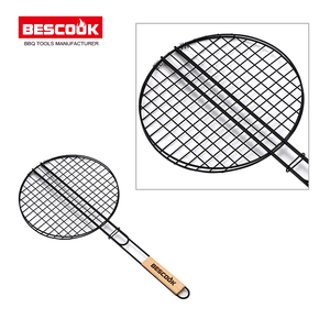 Cesto da esterno professionale <span class=keywords><strong>in</strong></span> <span class=keywords><strong>ferro</strong></span> rotondo con manico <span class=keywords><strong>in</strong></span> legno per barbecue antiaderente per un perfetto barbecue da esterno - Product Image 3