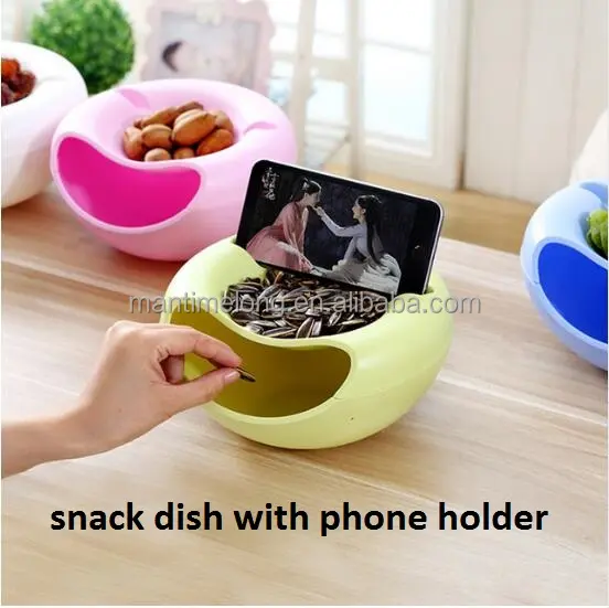 creative plastic melon seeds nut bowl table candy snacks dry fruit holder storage box plate dish tray with mobile phone holder