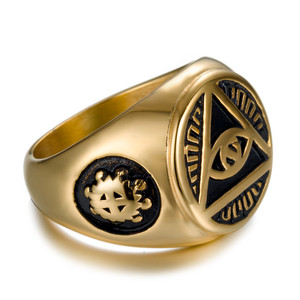 Chapado en oro de alta calidad para los <span class=keywords><strong>Illuminati</strong></span> todo el-ojo de illunati pirámide/símbolo Ojo de fundición de acero inoxidable anillo - Product Image 2