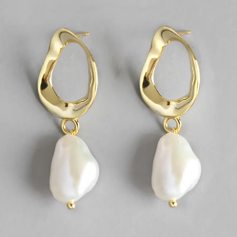 925 Sterling Silver Baroque Pearl Earrings Fashion Jewelry Women's 18K Gold Plated Earrings Wholesale