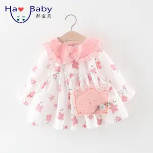 Hao Baby 2019 Autumn New Children's Dress Full Of Small Flower Cotton Dress Lapel Princess Dress Send Crown Backpack