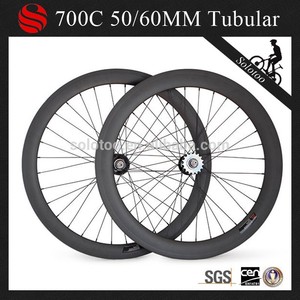 Ligero 50/60 mm tubular <span class=keywords><strong>bici</strong></span> fija del engranaje aero rayo de la rueda de fibra de carbono 700C wheelset pista - Product Image 1