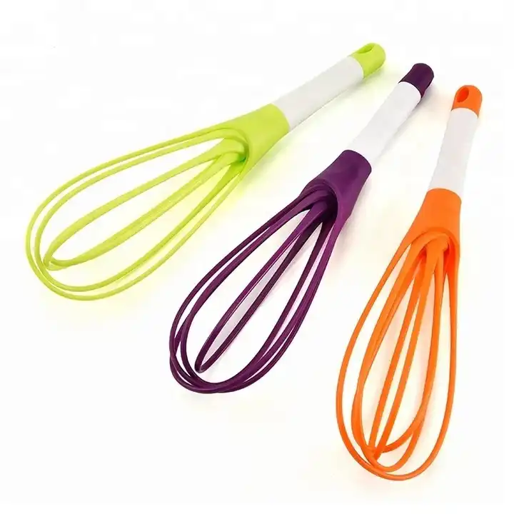 Fashionable foldable flat egg whisk adjustable plastic collapsible egg whisk