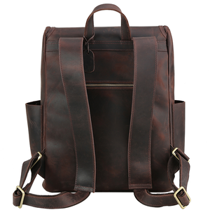 TIDING Custom Retro Style <strong>Brown</strong> Laptop Bagpack Knapsack Travelling Genuine Leather <strong>Backpack</strong> for Men - Product Image 4