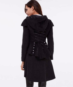 Fashion <strong>Ladies</strong> Jackets Black Color Short Front <strong>Long</strong> Back Lace up Woman <strong>Winter</strong> <strong>Coats</strong> - Product Image 5