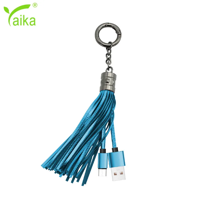 Creatieve Geschenken Usb 2.0 Android Korte Cord Opladen Lederen Sleutelhanger Kwasten Usb Kabel Voor Samsung