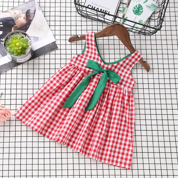 Fashion Summer Baby Plaid Kids Girl Party Sleeveless Dress