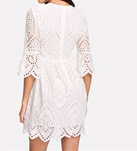 <span class=keywords><strong>Elegante</strong></span> 100% Cotone Girocollo Balza Sleeve Lace Una Linea <span class=keywords><strong>abito</strong></span> corto - Product Image 2