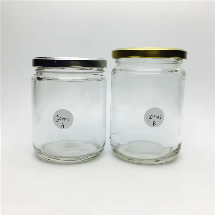 Botella de aceite de coco de vidrio vacío redondo con tapas doradas, boca ancha, 500ml, 550ml