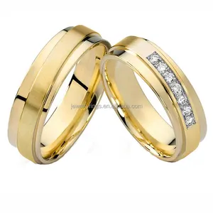 ขายส่ง Cz Moissanite แหวนแต่งงานสำหรับผู้ชายและผู้หญิงที่เป็นของแข็ง14พันชุบทองที่เต็มไปด้วยแหวนสแตนเลสราคาถูก