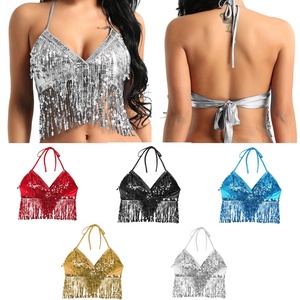 Festival Sequin Tassel Halter Tops Belly Dance Costume Nightclub Disco Dance Bralette Choli Tops