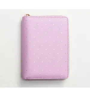 Perencana Ritsleting Organizer A5 A6 6 Cincin Portofolio Binder dengan Emboss Emas Polka Dot