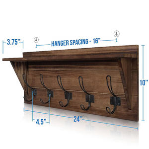 <span class=keywords><strong>Porte</strong></span>-manteau mural rustique, étagère murale en bois, marron, avec 5 crochets - Product Image 4