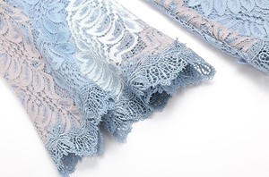 Camicia primavera estate donna Vintage collo a V <span class=keywords><strong>blu</strong></span> Falbala balze camicia a maniche lunghe in <span class=keywords><strong>pizzo</strong></span> Chiffon floreale in Chiffon - Product Image 5