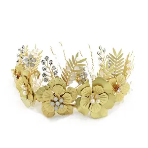 Amelie Handmade Gold Metal Flower Mat Color Candy Beads Decoration Royal Girls Diadems Princess Tiara Crown