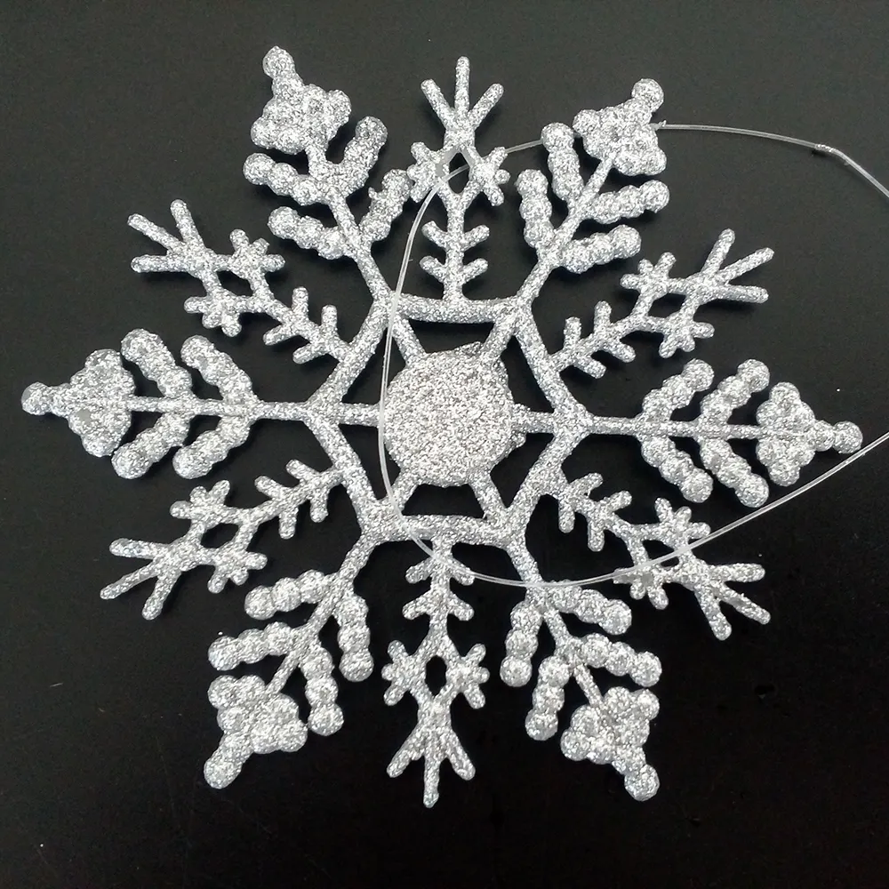 Classical Christmas Decorative Plastic Silver Glitter Snowflakes