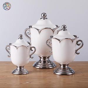 Barattolo in <span class=keywords><strong>Ceramica</strong></span> Bianco Argento per Conservazione <span class=keywords><strong>Spezie</strong></span> e Biscotti, Prodotto a Chaozhou, Cina - Product Image 3