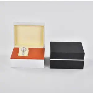 Reloj de pulsera de la pantalla de la caja de regalo blanco y negro de cuero caja de reloj para hombres y mujeres