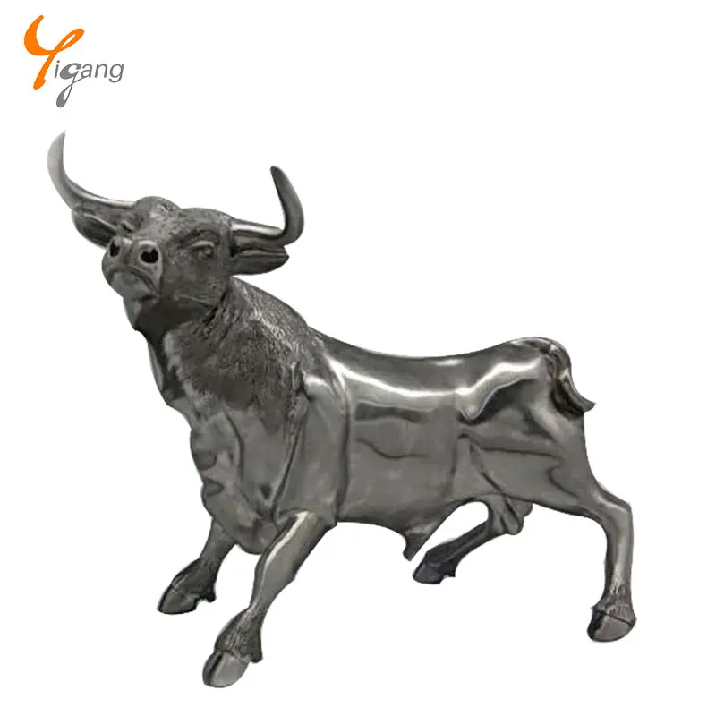 Life size street bison cow bull stainless steel statue