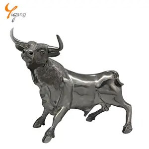 Estatua de acero inoxidable de vaca bull bison street size