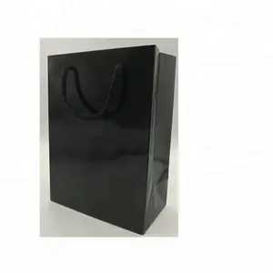 Parlak Siyah karton Moda hiçbir logo kağıt çanta parti hediye alışveriş çanta