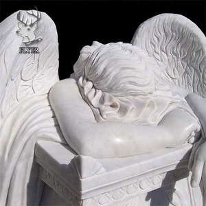 Nuova Statua di Angelo Piangente in Pietra Scolpita, Statua di Angelo Piangente in Marmo Naturale per Cimitero - Product Image 6