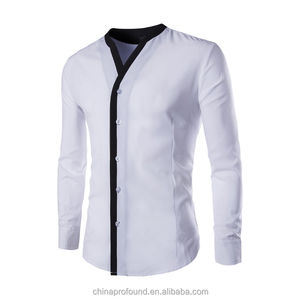 Custom Made Formal Shirts Office Wear Collarless Dress Shirt For Men