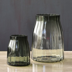 Bixuan Vase en verre côtelé gris soufflé à la main Art déco Arrangement floral bougeoir décoration de table centres de table Vases d'accent - Product Image 6