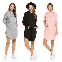Robe longue décontractée pour femme en polaire à capuche avec poche kangourou et détail cordon pour l'automne