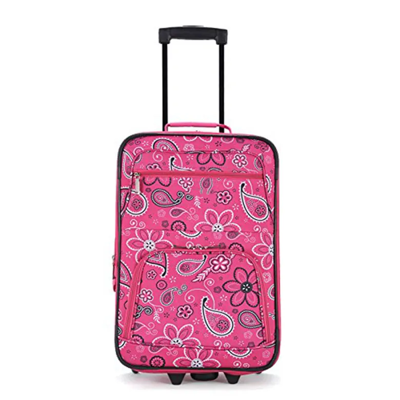 Flower print pink or pure blue color cheap trolley bag travel boarding bag luggage with shoulder strap tote bag for ladies