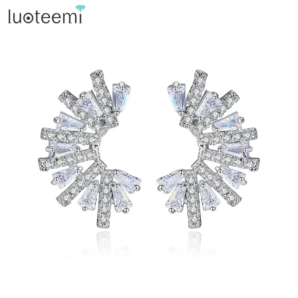 LUOTEEMI Woman Fashion Cubic Zircon Stud Earrings Elegant Flower Nickel Free CZ Stud Earrings