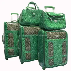 5 件套皮革 pu 手提袋旅行滚动 3 件行李套装手推车手提箱
