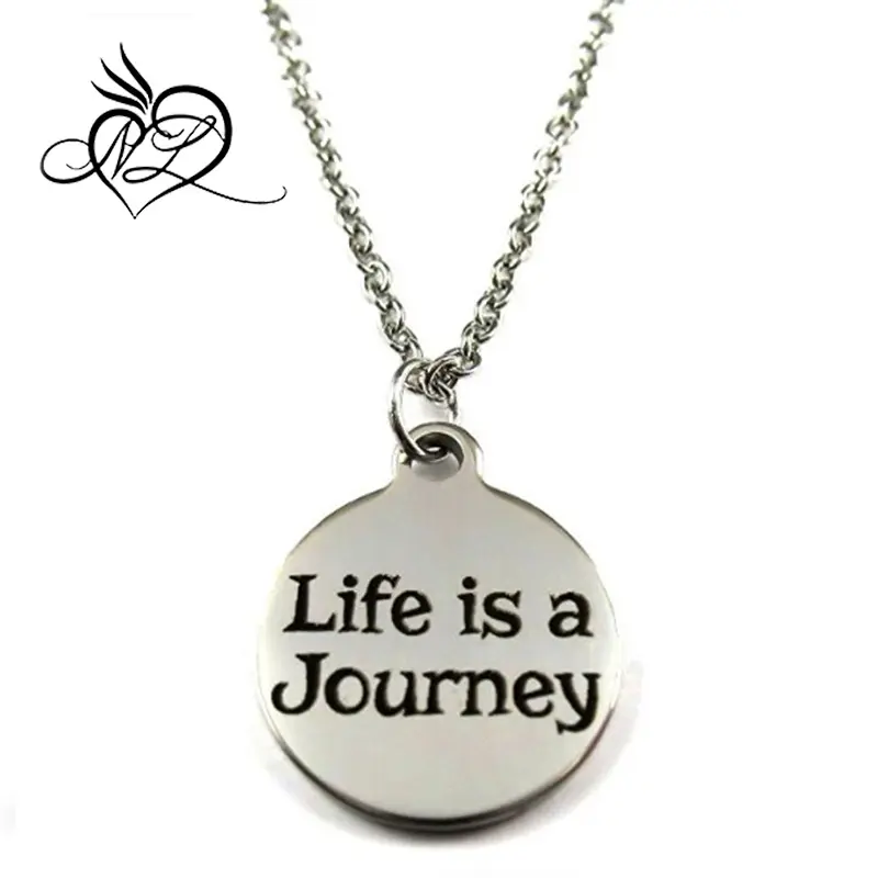 Life is a Journey Stainless Steel Necklace - 19mm Round - 19.7" 2.4mm Chain