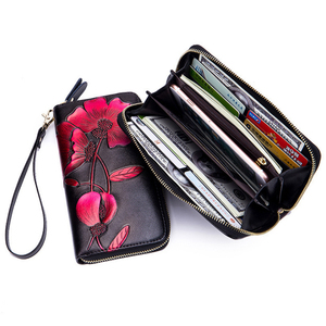 Portafoglio da donna in vera pelle RFID con chiusura a cerniera con nuovo modello di fiore borsa per telefono <span class=keywords><strong>cellulare</strong></span> dipinta a mano lunga borsa pochette - Product Image 3