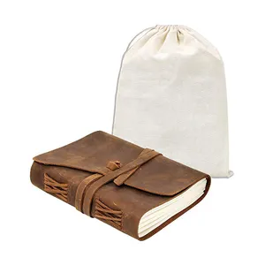 leather journal in Linen Gift Bag Antique Notebook Travel Diary